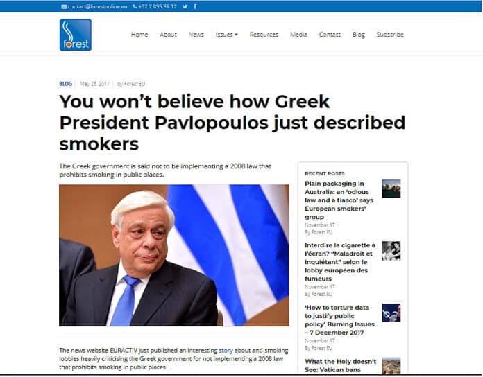 Δημοσίευση από την ένωση καπνιστών μετά την ομιλία Προκόπη Παυλόπουλου στο αντικαπνιστικό συνέδριο της Ε.Ε.