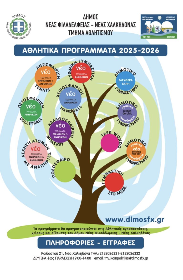 Ο Δήμος Νέας Φιλαδέλφειας – Νέας Χαλκηδόνας ξεκινά νέα προγράμματα μαζικής Άθλησης, με σκοπό την άσκηση για όλους, χωρίς διακρίσεις