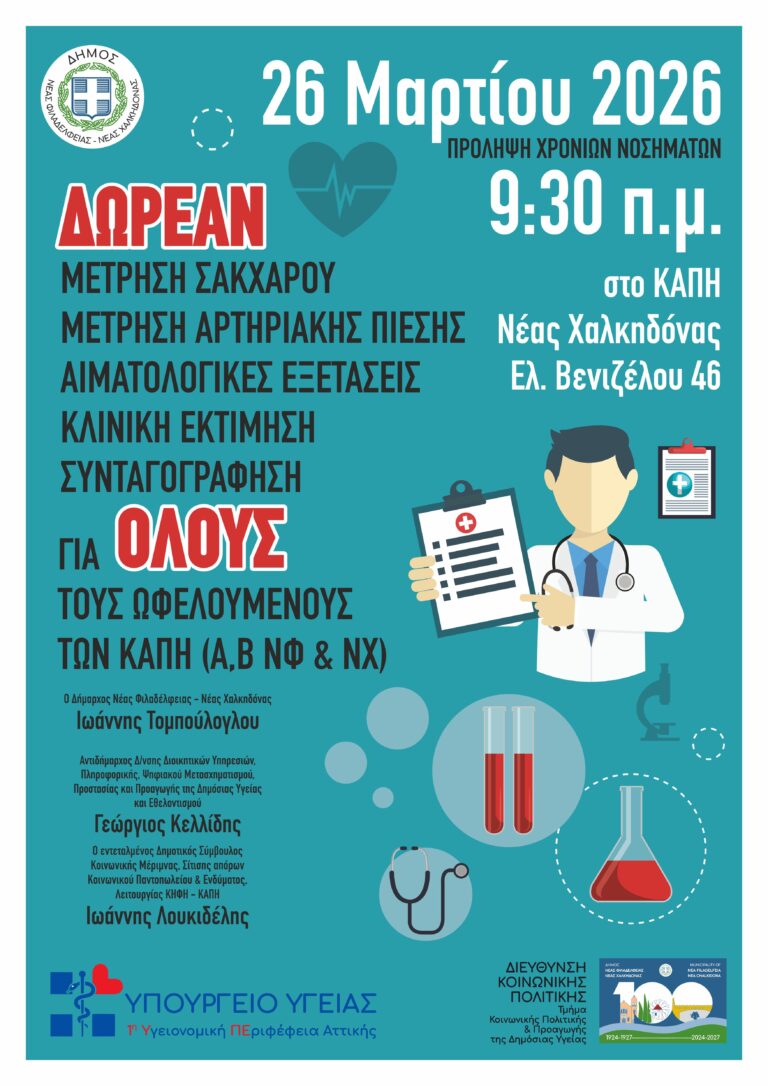 Δωρεάν ιατρικές εξετάσεις για τους ωφελούμενους των ΚΑΠΗ του Δήμου